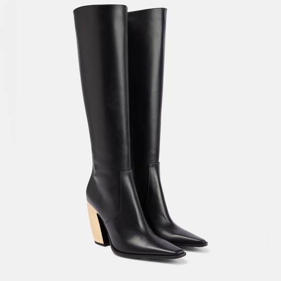 Bottega Veneta Tex leather knee-high boots Gold Heels 🔥🔥✨ New no box SZ 8 - Picture 1 of 11